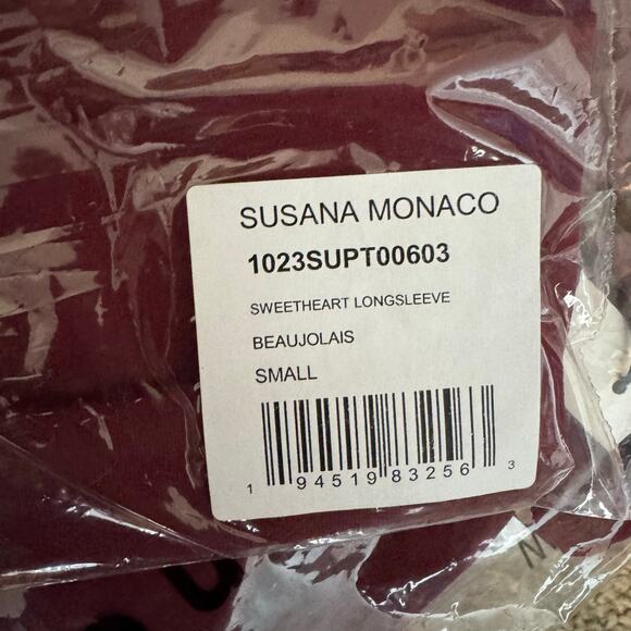Susana Monaco Sweetheart Long Sleeve Top Red NWT Size Small - Picture 8 of 8
